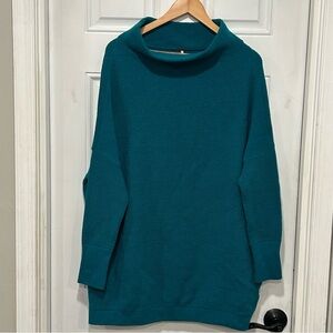 Free People Electric Teal Long Sleeve Ottoman Slouchy Ribbed Tunic Sweater Sz M